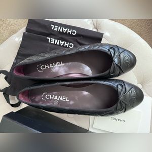 New Chanel size 41 Black Aged Calfskin Ballerina Flats